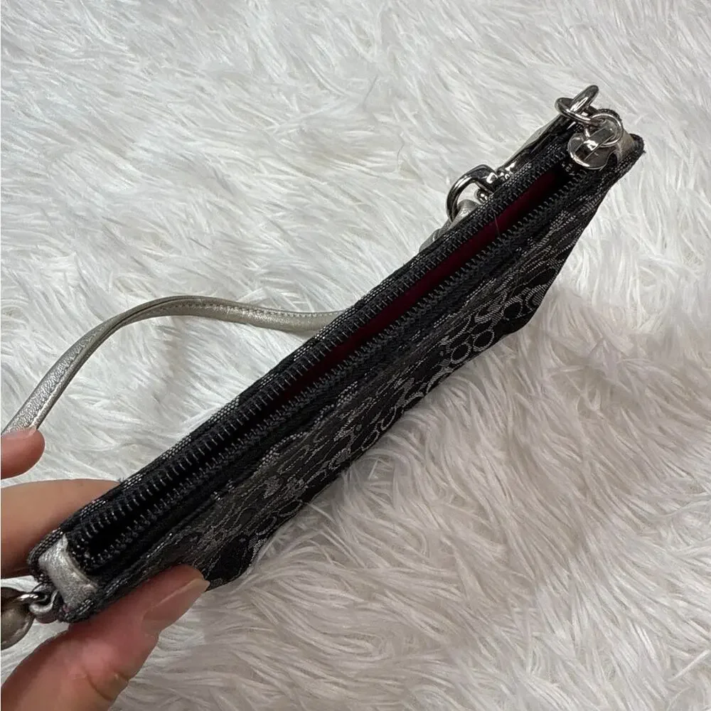 COACH Black Silver Signature Canvas Wristlet